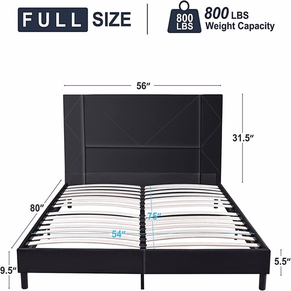 Full Size Bed Frame, Velvet Upholstered Platform Bed with Full  Headboard, Mattress Foundation, Strong Wood Slat Support Bed Frames, No Box Spring Needed, Noise Free,Easy Assembly