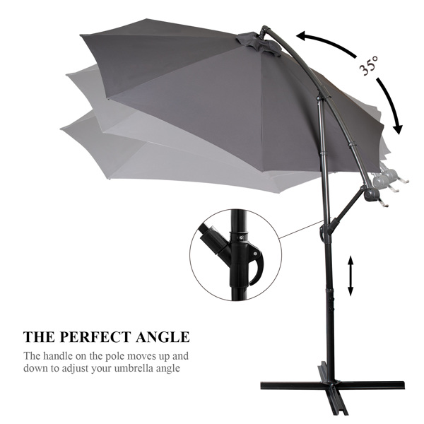 3M Garden Parasol, Patio Umbrella with 8 Sturdy Ribs, Outdoor Sunshade Canopy with Crank and Tilt Mechanism UV Protection Patio and Balcony Grey