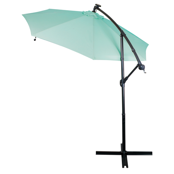 3M Garden Parasol with Solar-Powered LED Lights, Patio Umbrella with 8 Sturdy Ribs, Outdoor Sunshade Canopy with Crank and Tilt Mechanism UV Protection Patio and Balcony Blue