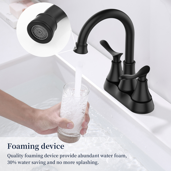 2-Handle 4-Inch Matte Black Bathroom Faucet, Bathroom Vanity Sink Faucets with Pop-up Drain and Supply Hoses[Unable to ship on weekends, please place orders with caution]