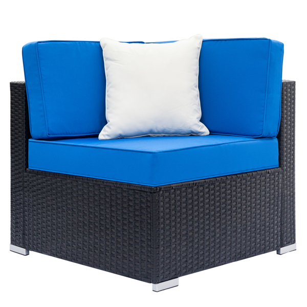 Fully Equipped Weaving Rattan Sofa Set with 2pcs Corner Sofas & 4pcs Single Sofas & 1 pcs Coffee Table Black