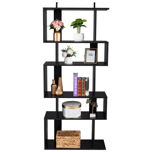 Freestanding Ladder Bookcase, 5 Cubes Corner Storage Bookshelf, 5-Layer Shelves Closet Organizer Rack Display Cabinet (Black)