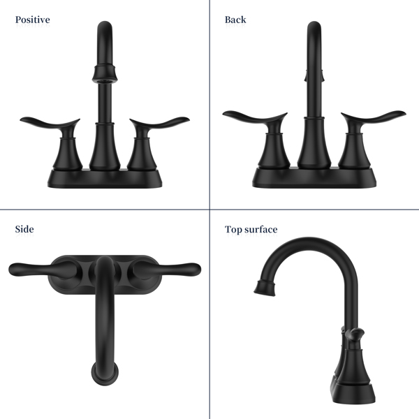 2-Handle 4-Inch Matte Black Bathroom Faucet, Bathroom Vanity Sink Faucets with Pop-up Drain and Supply Hoses[Unable to ship on weekends, please place orders with caution]