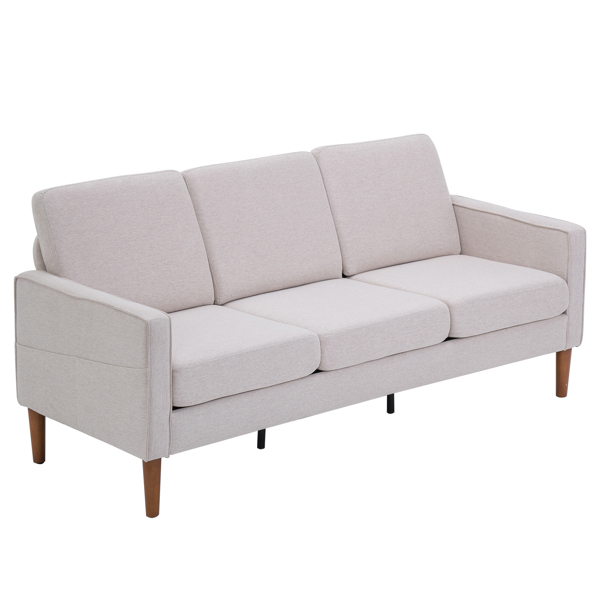 180*76*85cm Linen Solid Wood Legs Second Generation Three Seats Without Chaise Concubine Solid Wood Frame Can Be Combined With Single Seat Double Seat Indoor Modular Sofa Creamy White