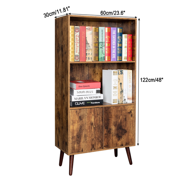 3层高脚带双开门 家用木制层架 刨花板 60*30*120cm 复古棕色 N001-12