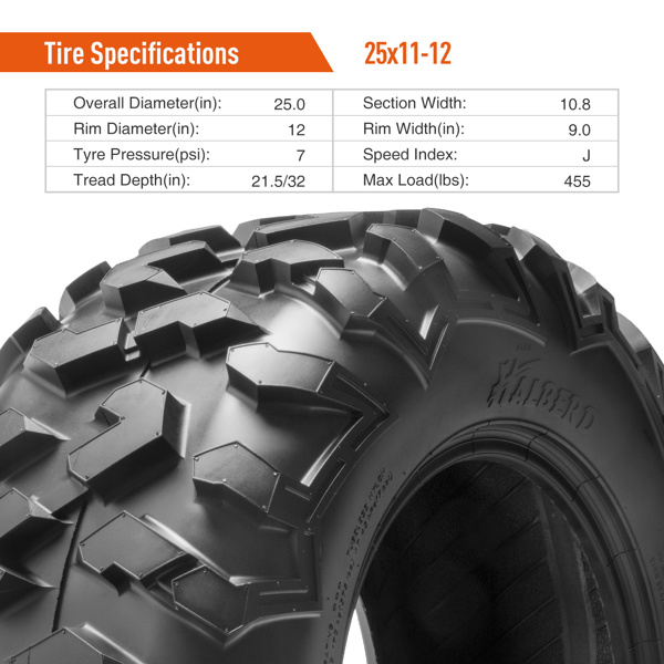 Set Of 2 25x11-12 ATV UTV Tires 6Ply Heavy Duty 25x11x12 ATV UTV All Terrain Tires