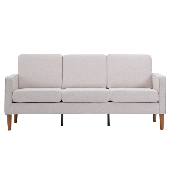 180*76*85cm Linen Solid Wood Legs Second Generation Three Seats Without Chaise Concubine Solid Wood Frame Can Be Combined With Single Seat Double Seat Indoor Modular Sofa Creamy White