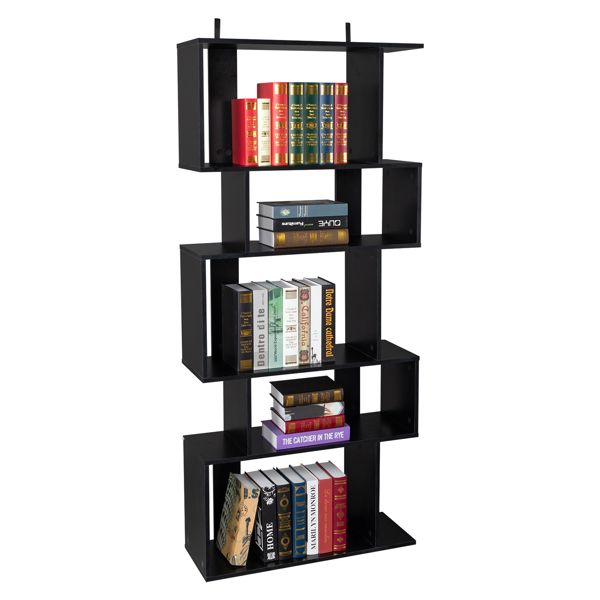 Freestanding Ladder Bookcase, 5 Cubes Corner Storage Bookshelf, 5-Layer Shelves Closet Organizer Rack Display Cabinet (Black)