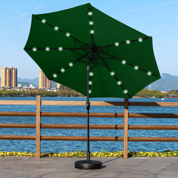2.7M Garden Parasol with Solar-Powered LED Lights, Patio Umbrella with 8 Sturdy Ribs, Outdoor Sunshade Canopy with Crank and Tilt Mechanism UV Protection for Deck, Patio and Balcony