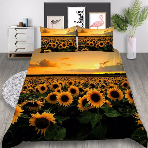 Sunflower Printed Bedding Cover Set With Pillowcase Home Textiles Duvet Covers Bedclothes Girl Woman Bedding Suit Twin