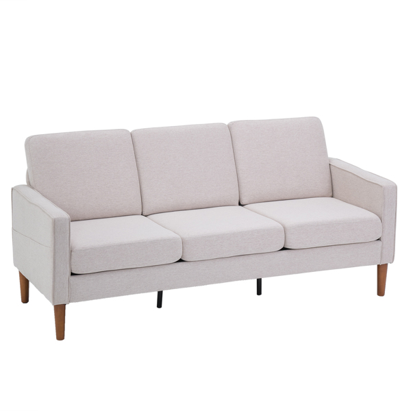 180*76*85cm Linen Solid Wood Legs Second Generation Three Seats Without Chaise Concubine Solid Wood Frame Can Be Combined With Single Seat Double Seat Indoor Modular Sofa Creamy White