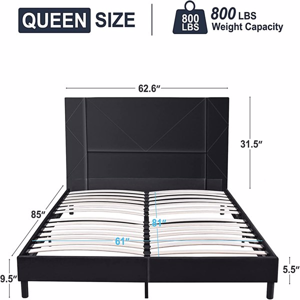 Queen Size Bed Frame, Velvet Queen Upholstered Platform Bed with Headboard, Mattress Foundation, Strong Wood Slat Support Bed Frames, No Box Spring Needed, Noise Free,Easy Assembly