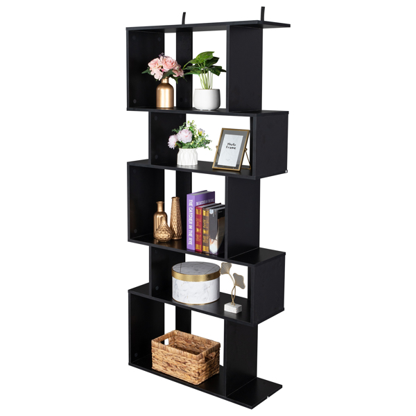 Freestanding Ladder Bookcase, 5 Cubes Corner Storage Bookshelf, 5-Layer Shelves Closet Organizer Rack Display Cabinet (Black)