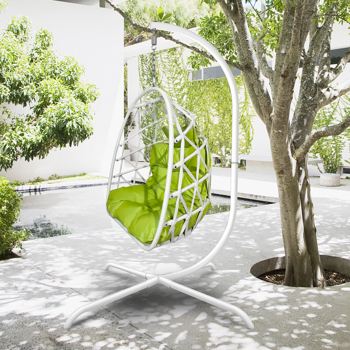 【周末无法发货，谨慎下单】Swing Egg Chair with Stand Indoor Outdoor Wicker Rattan Patio Basket Hanging Chair with C Type bracket , with cushion and pillow,Patio Wicker folding Hanging Chair