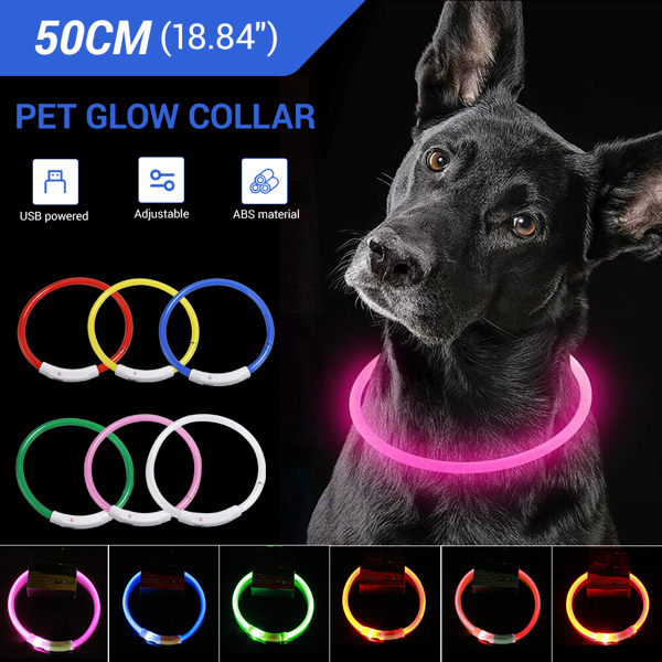 PET LED LIGHT-UP Glow-in-the-dark USB RECHARGEABLE COLLAR Dog Night Safety Flash