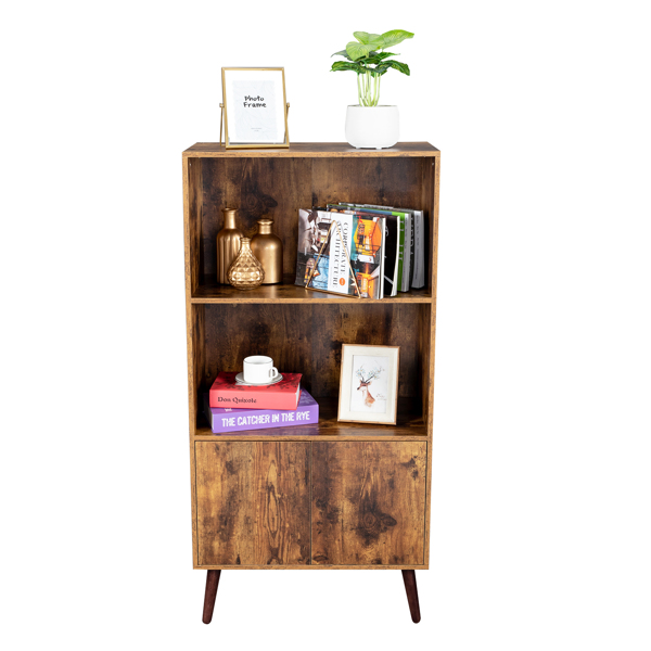 3层高脚带双开门 家用木制层架 刨花板 60*30*120cm 复古棕色 N001-4