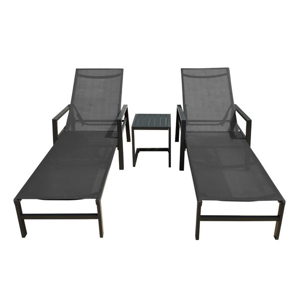 Outdoor 3-Pcs Set Chaise Lounge Chairs With Table,Five-Position Adjustable Aluminum Recliners Set