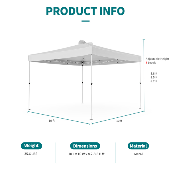 JOINATRE 10 x 10 FT Pop Up Canopy, Easy Set Up Outdoor Canopy Tent, Instant Folding Ez Up Canopy Commercial Gazebo Shelter, Air Vents, UV Protection with Carry Bag for Patio Party Camping