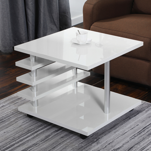 Coffee Table with Led Lights，Mobile White End Table with 4 Universal Wheels,High Gloss Modern Coffee Table for Living Room, Hotel, Bar, Club.