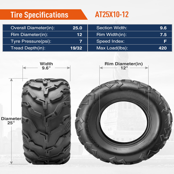 Full Set 4 25x8-12 25x10-12 ATV UTV Tires 6Ply Heavy Duty All Terrain 25x8x12 25x10x12 Replacement Tires