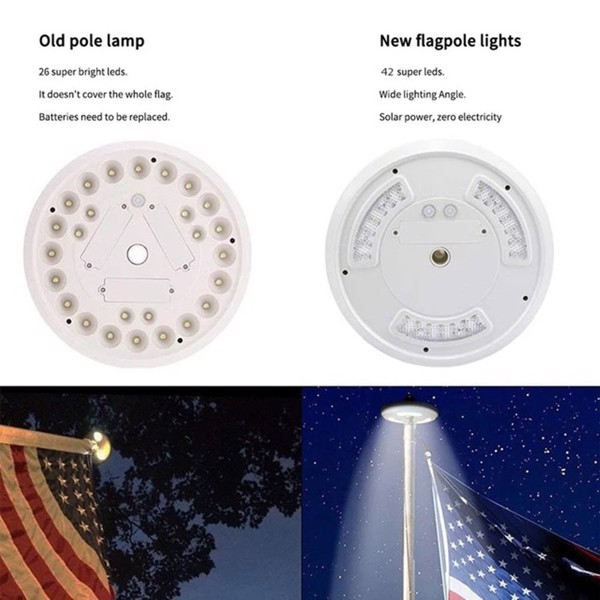 42 LED Solar Flagpole Light Garden Umbrella Light Outdoor Waterproof Landscape Street Flag Pole Lamp With Hook For Tent Camping