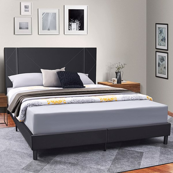 Full Size Bed Frame, Velvet Upholstered Platform Bed with Full  Headboard, Mattress Foundation, Strong Wood Slat Support Bed Frames, No Box Spring Needed, Noise Free,Easy Assembly