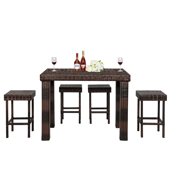 Bar Stool-Table and Chair Set of 5 Brown Gradient 