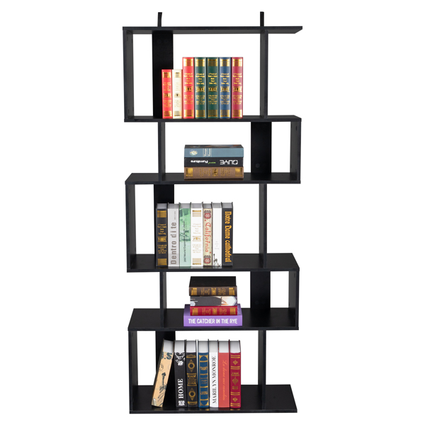 Freestanding Ladder Bookcase, 5 Cubes Corner Storage Bookshelf, 5-Layer Shelves Closet Organizer Rack Display Cabinet (Black)