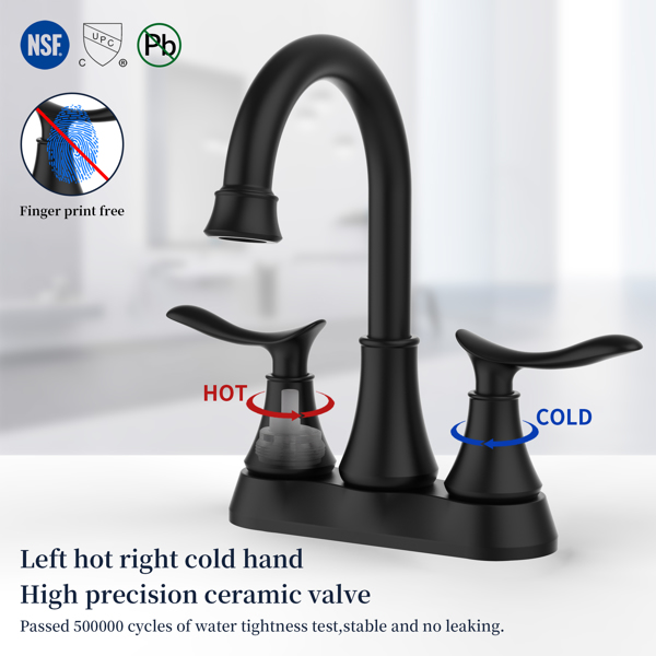 2-Handle 4-Inch Matte Black Bathroom Faucet, Bathroom Vanity Sink Faucets with Pop-up Drain and Supply Hoses[Unable to ship on weekends, please place orders with caution]