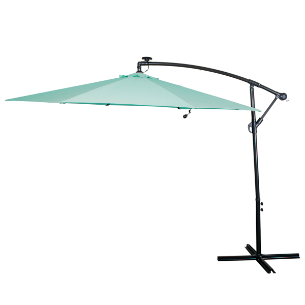 3M Garden Parasol with Solar-Powered LED Lights, Patio Umbrella with 8 Sturdy Ribs, Outdoor Sunshade Canopy with Crank and Tilt Mechanism UV Protection Patio and Balcony Blue