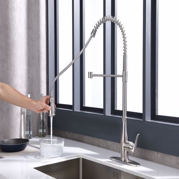 Kitchen Faucet 2-Function Commercial Style Kitchen Faucet with Pull Down Spring Spout Brushed Nickel Kitchen Sink Faucet High Arc, Stainless Steel Pull Out Faucets