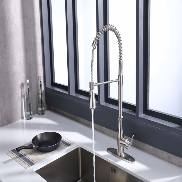 Kitchen Faucet 2-Function Commercial Style Kitchen Faucet with Pull Down Spring Spout Brushed Nickel Kitchen Sink Faucet High Arc, Stainless Steel Pull Out Faucets