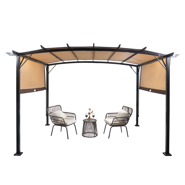 350*280*230.5cm Aluminum Dark Brown Post Brown Adjustable Shade Fabric Curved Top Folding Shed 