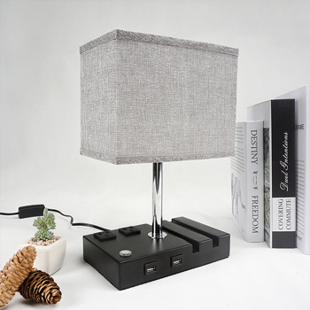 Touch Lamp with 2 Phone Stands,Dimmable USB Lamp Include 2 Warm Edison Bulbs, Grey Table Lamp Built in 2 USB Ports & 2 AC Outlet, Bedside Lamps Idea for Bedroom or Living Room