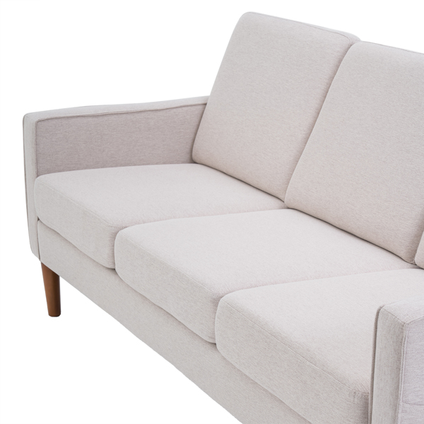 180*76*85cm Linen Solid Wood Legs Second Generation Three Seats Without Chaise Concubine Solid Wood Frame Can Be Combined With Single Seat Double Seat Indoor Modular Sofa Creamy White