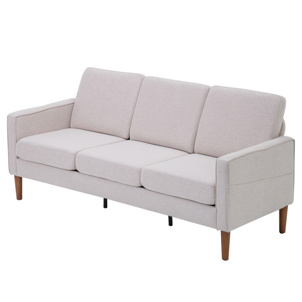 180*76*85cm Linen Solid Wood Legs Second Generation Three Seats Without Chaise Concubine Solid Wood Frame Can Be Combined With Single Seat Double Seat Indoor Modular Sofa Creamy White