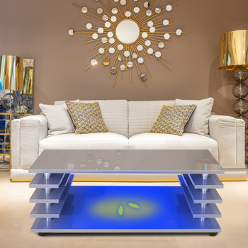 Coffee Table with LED Lights, Mobile End Table with 4 Universal Wheels