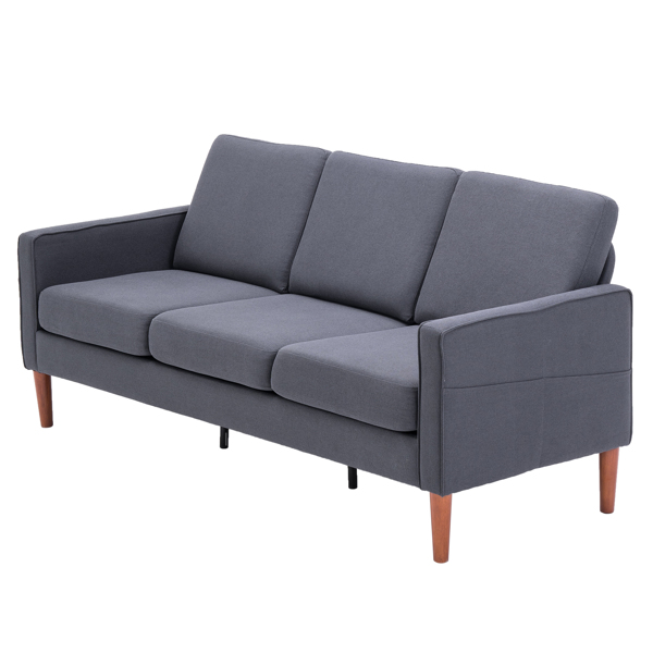 180*76*85cm Linen Solid Wood Legs Second Generation Three Seats Without Chaise Concubine Solid Wood Frame Can Be Combined With Single Seat Double Seat Indoor Modular Sofa Dark Grey