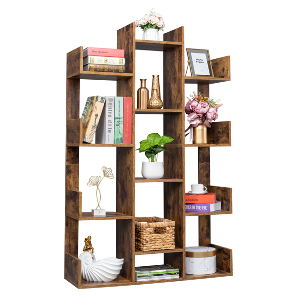 12-Shelf Bookcase, Modern Tree Bookshelf Book Rack Display Shelf Storage Organizer for CDs, Records, Books, Home Office Deco(Vintage) 