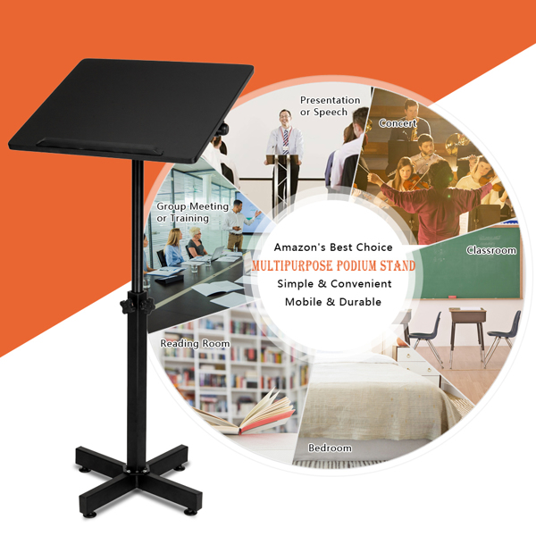 Lectern Stand Portable Adjustable Height Podium Table Black
