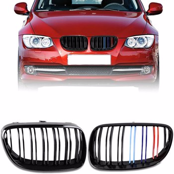 LEAVAN  Front Grills Grille with Double Slats Front Bumper Kidney Grille Grill Compatible With BMW 3 Series E92 2006-2009