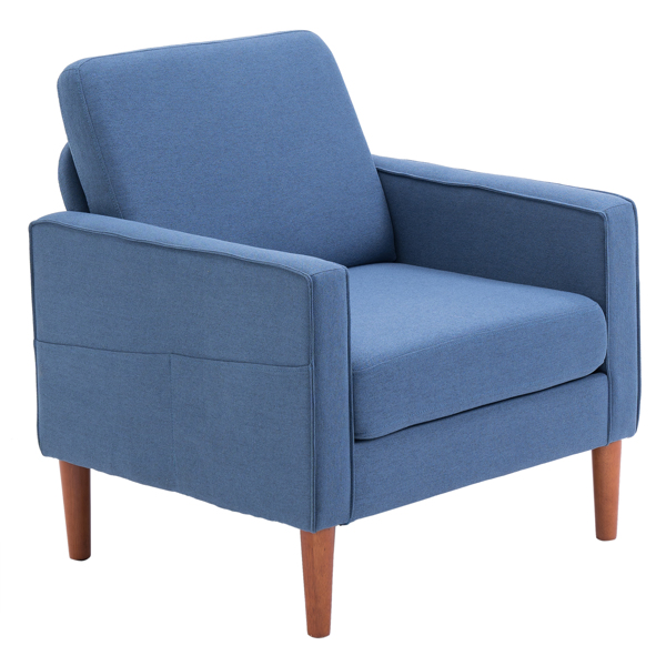 80*76*85cm  Linen Solid Wood Legs II Single Seat Without Chaise Concubine Solid Wood Frame Can Be Combined With Two Seats and Three Seats Indoor Modular Sofa Navy Blue