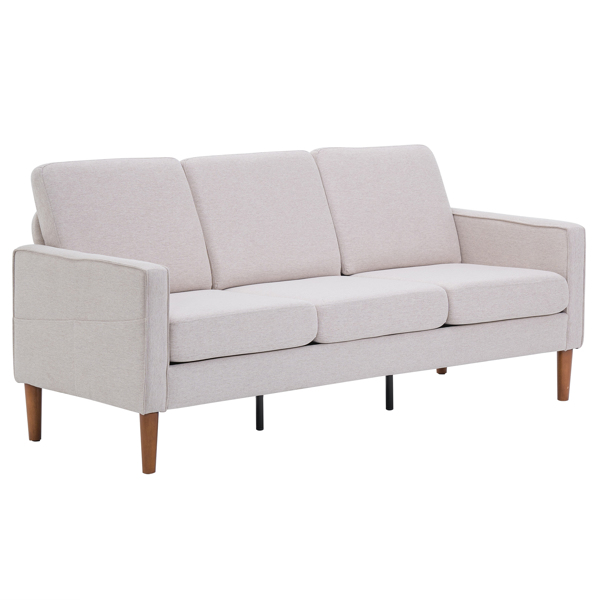 180*76*85cm Linen Solid Wood Legs Second Generation Three Seats Without Chaise Concubine Solid Wood Frame Can Be Combined With Single Seat Double Seat Indoor Modular Sofa Creamy White