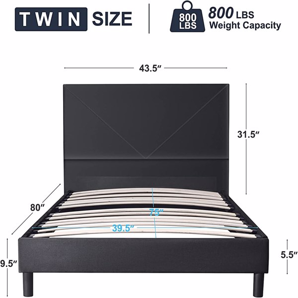 Twin Bed Frame, Velvet Twin Upholstered Platform Bed with Headboard, Mattress Foundation, Strong Wood Slat Support Bed Frames, No Box Spring Needed, Noise Free,Easy Assembly