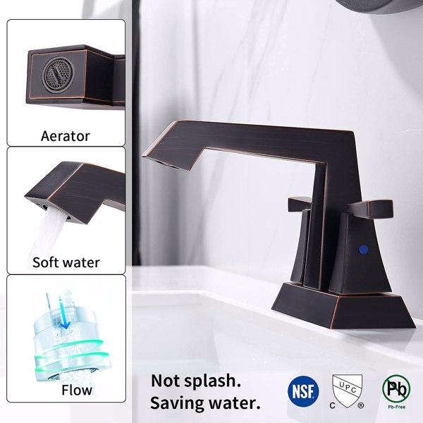 2-Handle Bathroom Sink Faucet Oil Rubbed Bronze 4 Inches Centerset Vanity Faucet 3 Hole Bathroom Faucet with Pop Up Drain & Supply Lines Modern Commercial Bathroom Faucets Lavatory Faucet Lead-Free[Un