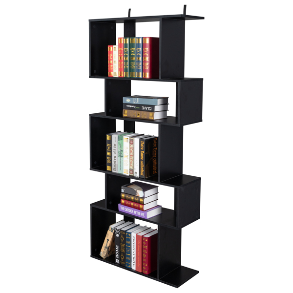 Freestanding Ladder Bookcase, 5 Cubes Corner Storage Bookshelf, 5-Layer Shelves Closet Organizer Rack Display Cabinet (Black)