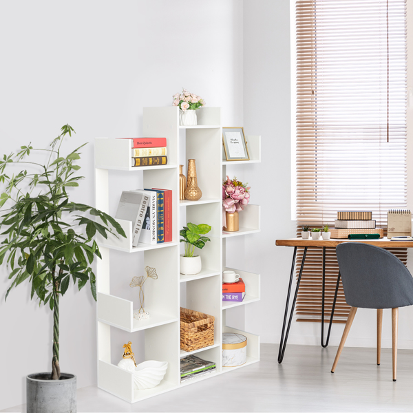  12-Shelf Bookcase, Modern Tree Bookshelf Book Rack Display Shelf Storage Organizer for CDs, Records, Books, Home Office Deco(White)