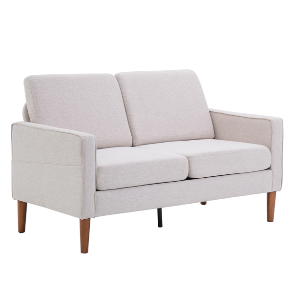 135*76*85cm Linen Solid Wood Legs II Double Seat Without Chaise Concubine Solid Wood Frame Can Be Combined With Single Seat Three Seat Indoor Modular Sofa Creamy White