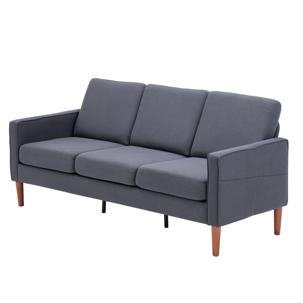 180*76*85cm Linen Solid Wood Legs Second Generation Three Seats Without Chaise Concubine Solid Wood Frame Can Be Combined With Single Seat Double Seat Indoor Modular Sofa Dark Grey