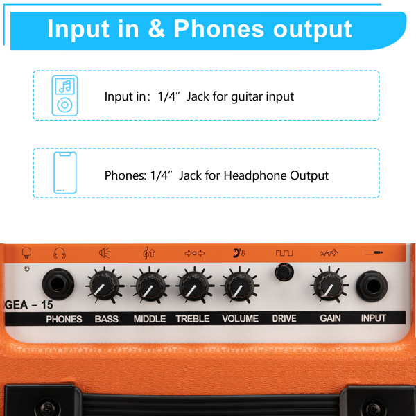[Do Not Sell on Amazon]Glarry 15W GEA-15 Electric Guitar Amplifier Orange